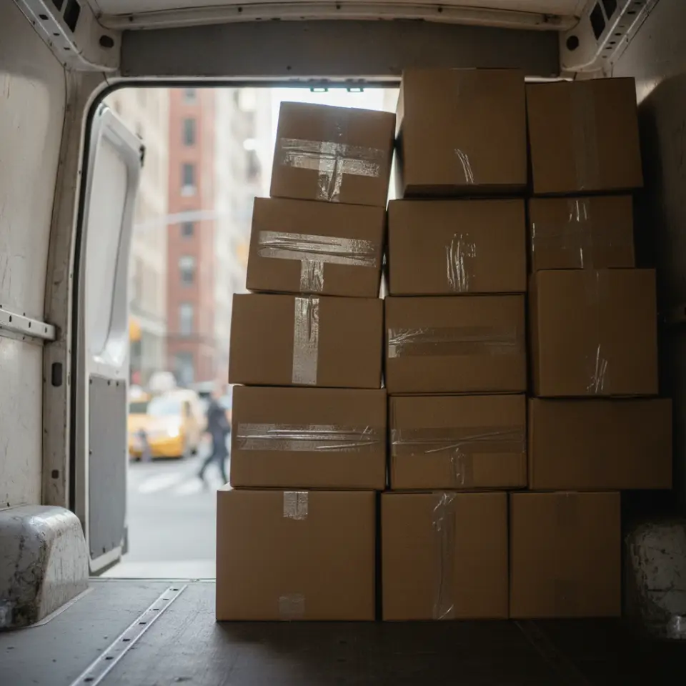 Boxes ready for overseas door-pickup shipping